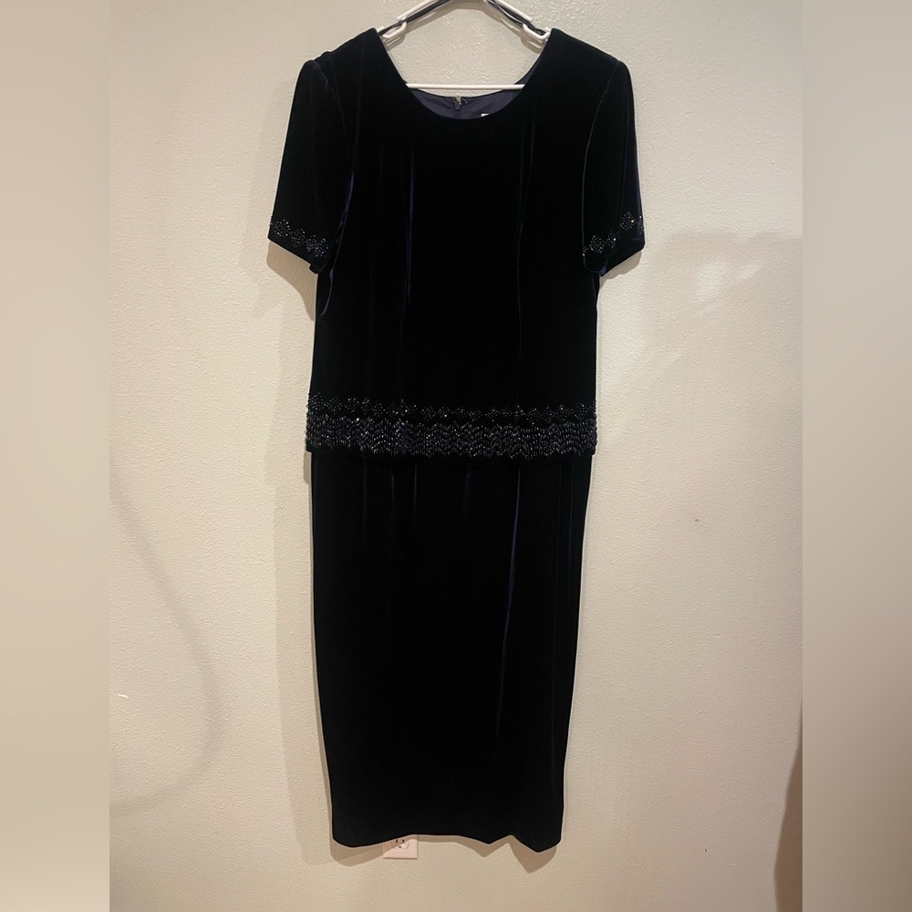 R&M Richards Navy Blue velvet dress with beading
